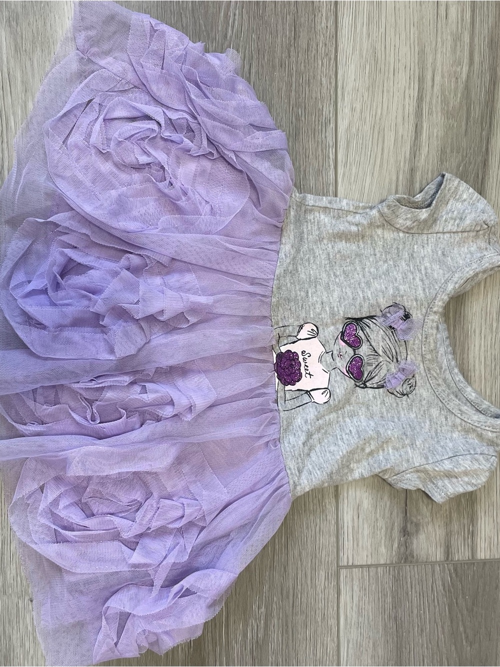 3/$15 1989 Place Lilac Tulle Skirt Gray Graphic Baby Girl Dress Size:6-9 M
